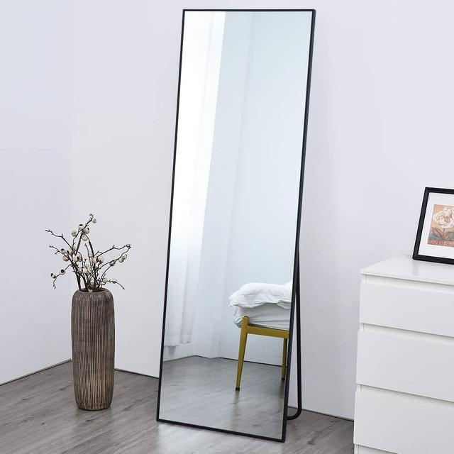 Full Length Mirror, Floor Standing Mirror, Full Body Mirror, Wall Mirror Full Length, Floor Mirror Full Length, Multi-Purpose Standing and Hanging, Metal Frame, 64×21 Inch, Black