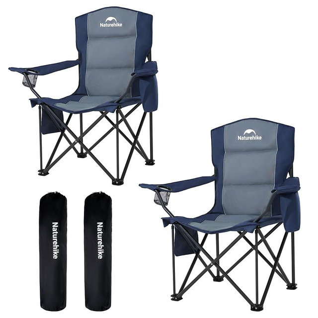 Naturehike Oversized Camping Chair with Cooler Bag, Heavy Duty Lawn Chair Support 450 LBS, Portable Padded Outdoor Folding Chair, 2 Pack