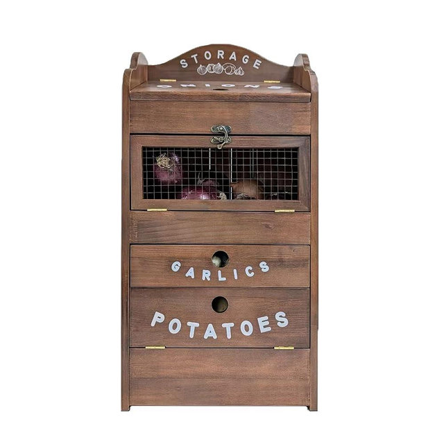 ARTAWEIN Pine Wood Veggie Bin for Potato, Onion and 1 Garlic Drawer Vegetable Box for Kitchen Storage, Solid Wood Vegetable Bin 13.77" L X 7.1" W X 29.3" H (Rustic Walnut)