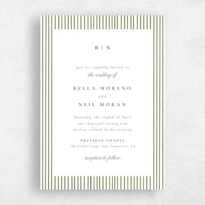 Light Butter, Green Wedding Invitation - Rodez Portrait