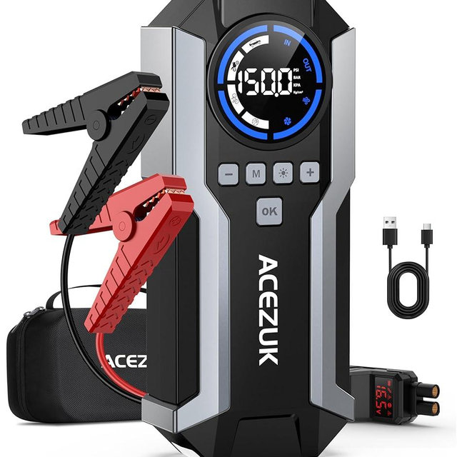 Jump Starter with Air Compressor, 8000A 150PSI Car Jump Starter (All Gas/10.0L Diesel), 12V Battery Jump Starters, Portable Jumper Cables, LCD Display and LED Lights