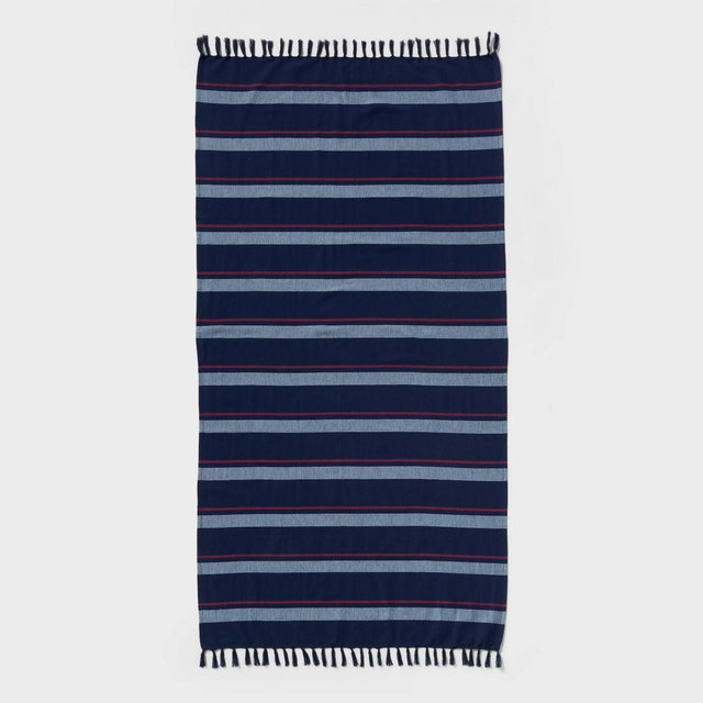 36"x72" Jacquard Lightweight Striped Oversized Beach Towel with Knotted Fringe Navy Blue - Room Essentials™