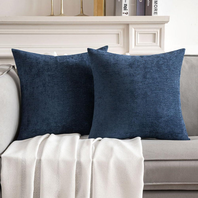 MIULEE Pack of 2 Navy Blue Decorative Pillow Covers 20x20 Inch Soft Chenille Couch Throw Pillows Farmhouse Cushion Covers for Home Decor Sofa Bedroom Living Room
