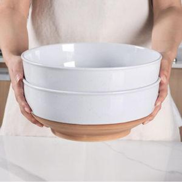 AmorArc 9.8’’ Extra Large Ceramic Salad Bowls, 90 OZ Serving Bowls Set of 2, Stoneware Oversized Bowls with Rustic Terracotta Underside for Salad, Soup and Dinner. Large Bowls for Entertaining&Gift