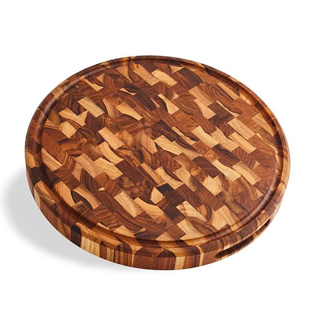 Sonder LA, End Grain Teak Board 15" Round 1.5" Thick with Juice Groove and Built-in Handles (Gift Box Included)