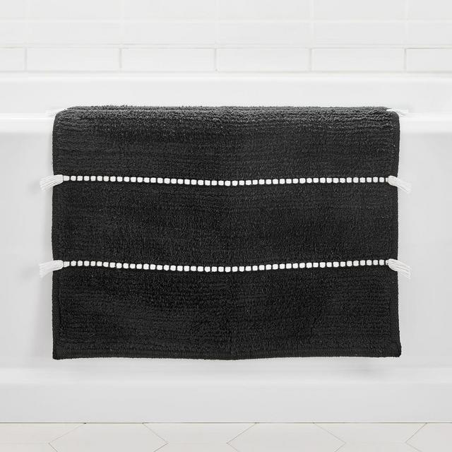 Organic Tassel Stripe Bath Mat, Black, 20"x34"