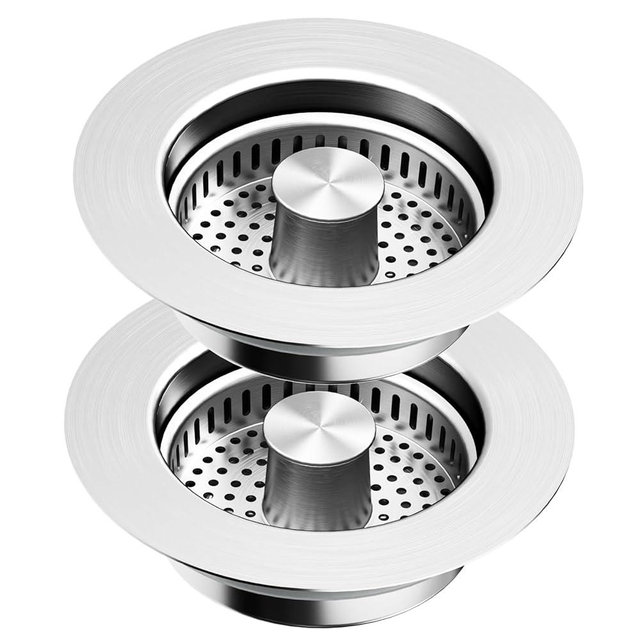 2 Pack Kitchen Sink Drain Strainer & Stopper with Basket, Stainless Steel Drain Plug Cover Catcher for Food Waste - Sink Accessories for Home or Kitchen Sink Shroom Fit US Standard 3-1/2'' Drain Hole