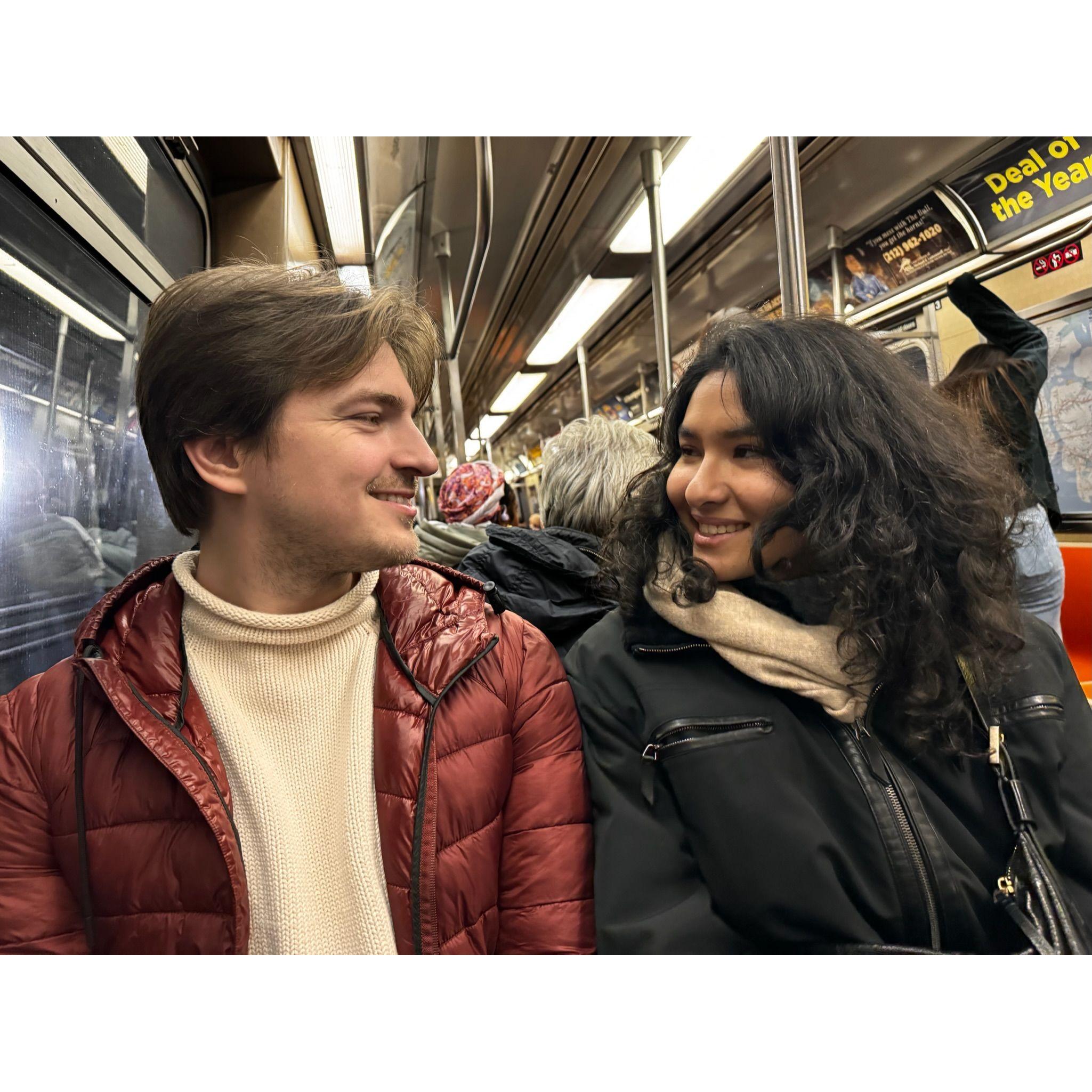 Dec 2024 The orange seats! Gone but not forgotten! Christmas subway ride when the MTA still believed in color theory.