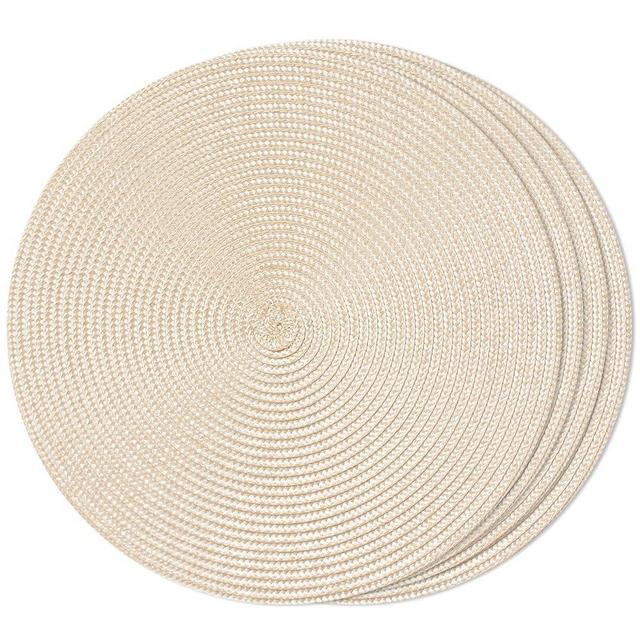 FunWheat Round Braided Placemats Set of 4 Table Mats for Dining Tables Woven Washable Non-Slip Place mats 15Inch(Ivory, 4pcs)