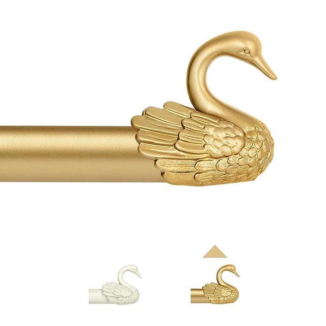TANGWIN Gold Curtain Rods for Windows 48 to 84 Inch(4-7ft),1 Inch Adjustable Curtain Rod,Heavy Duty Curtain Rods,Decorative Swan Finials Drapery Rods,Telescoping Single Window Curtain Rod 36-88",Brass