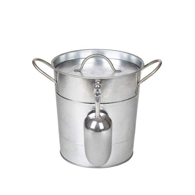 Hot Sale T586 4L Silver Metal Galvanized Double Walled Ice Bucket Set With Lid And Scoop