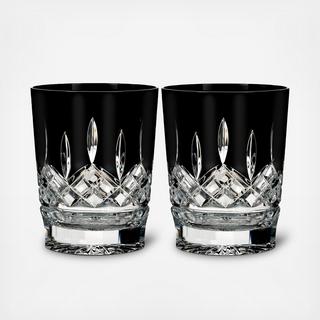 Lismore Black Double Old Fashioned Glass, Set of 2