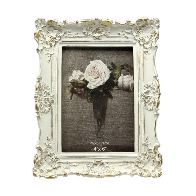 CISOO 4x6 Vintage Picture Frame, Antique Ornate White with Gold Photo Frame, for Table Top and Wall Display, Decorative Floral Design Retro Home Decor, Photo Gallery Art