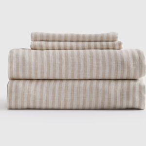 European Linen Sheet Set in Natural/White Stripe