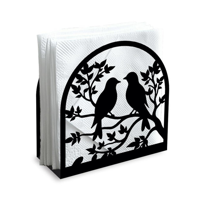 Doodlream Birds on Branch Decorative Black Metal Napkin Holder for Table, 4.9" x 4.9" x 1.9" Standing Napkin Holder for Home Kitchen Restaurant Picnic Party Coffee Bar Dining Room