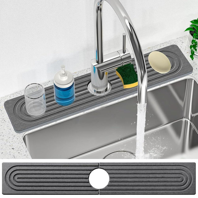 Stone Quick Dry Sink Splash Guard, Instant Dry Diatomite Stone Sink Tray, Water Absorbing Stone Drying Tray for Sink Stone Tray Mat, Faucet Mat for Kitchen Sink Stone Drying Mat for Kitchen Bathroom