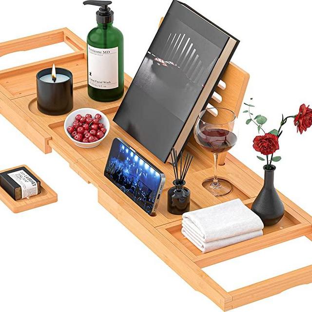 Premium Bathtub Tray Caddy - Expandable Bath Tray - Unique House Warming Gifts, New Home, Anniversary & Wedding Gifts for Couple, Bridal Shower Gift for Women