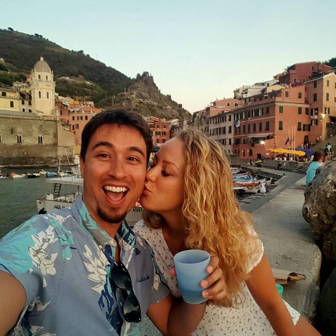 A bottle of wine out on the pier of Vernazza, Cinque Terre, Italy