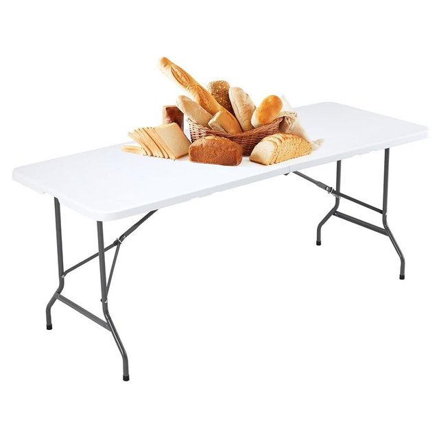 Sweetcrispy 6FT Picnic Folding Table, Plastic Portable Table with Carrying Handle, Outdoor Heavy Duty Desk for Camping, Picnic, Party, White