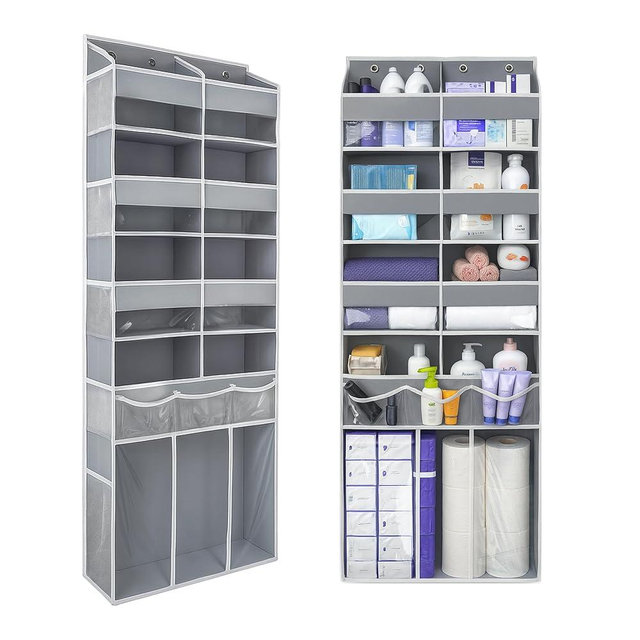 EZVERY Extra Large Over The Door Organizer with Clear Pockets - 8 Compartments & XL Bottom Storage, Heavy-Duty Hanging Organizer for Bathroom, Bedroom, Closet (57 Inch Height).