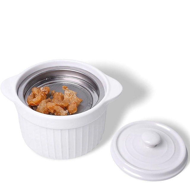 Ceramic Bacon Grease Container with Strainer, 20 oz Cooking Oil Storage Can Grease Keeper for Kitchen, Bacon Grease Keeper with Easy-Grip Handle (White)