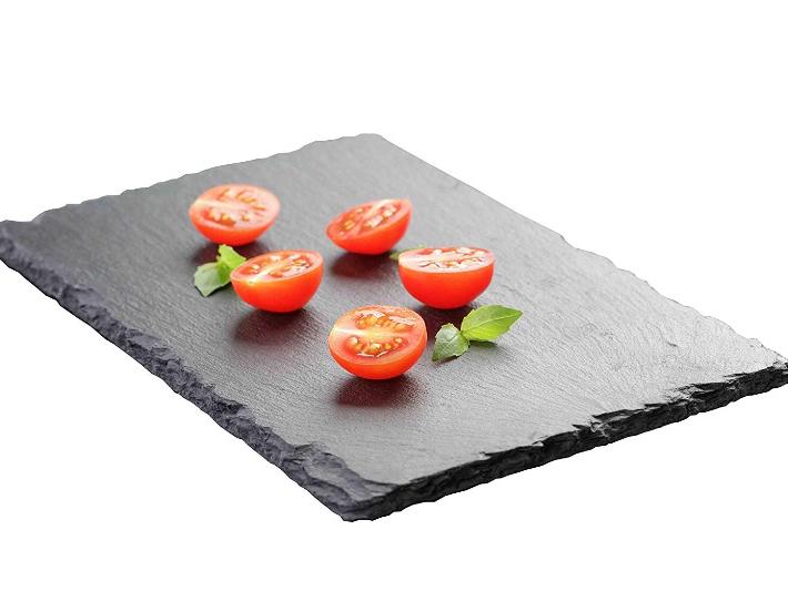 Home Basics Black Modern Slate Cheese Platter Cutting Board Tray - Write Messages with the Included Chalk (8" x 12")