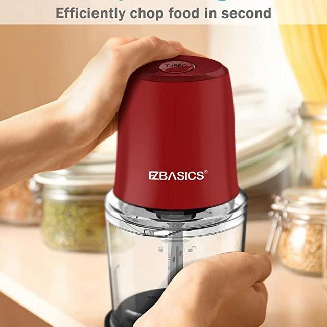 Food Processor, EZBASICS Small Food Processor for Vegetables, Meat, Fruits, Nuts, 2 Speed Mini Food Chopper With Sharp Blades, 2-Cup Capacity, Red