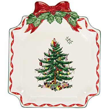 Spode Christmas Tree Ribbons Canape Plate, Gold