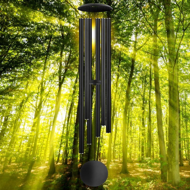 54" Large Wind Chimes for Outside Deep Tone - Gift Box Packaged, Soothing Windchimes Outdoors with 6 Thickened Aluminum Tubes for Garden Decor, Gifts for Parents, Friends and Loved Ones (Black)