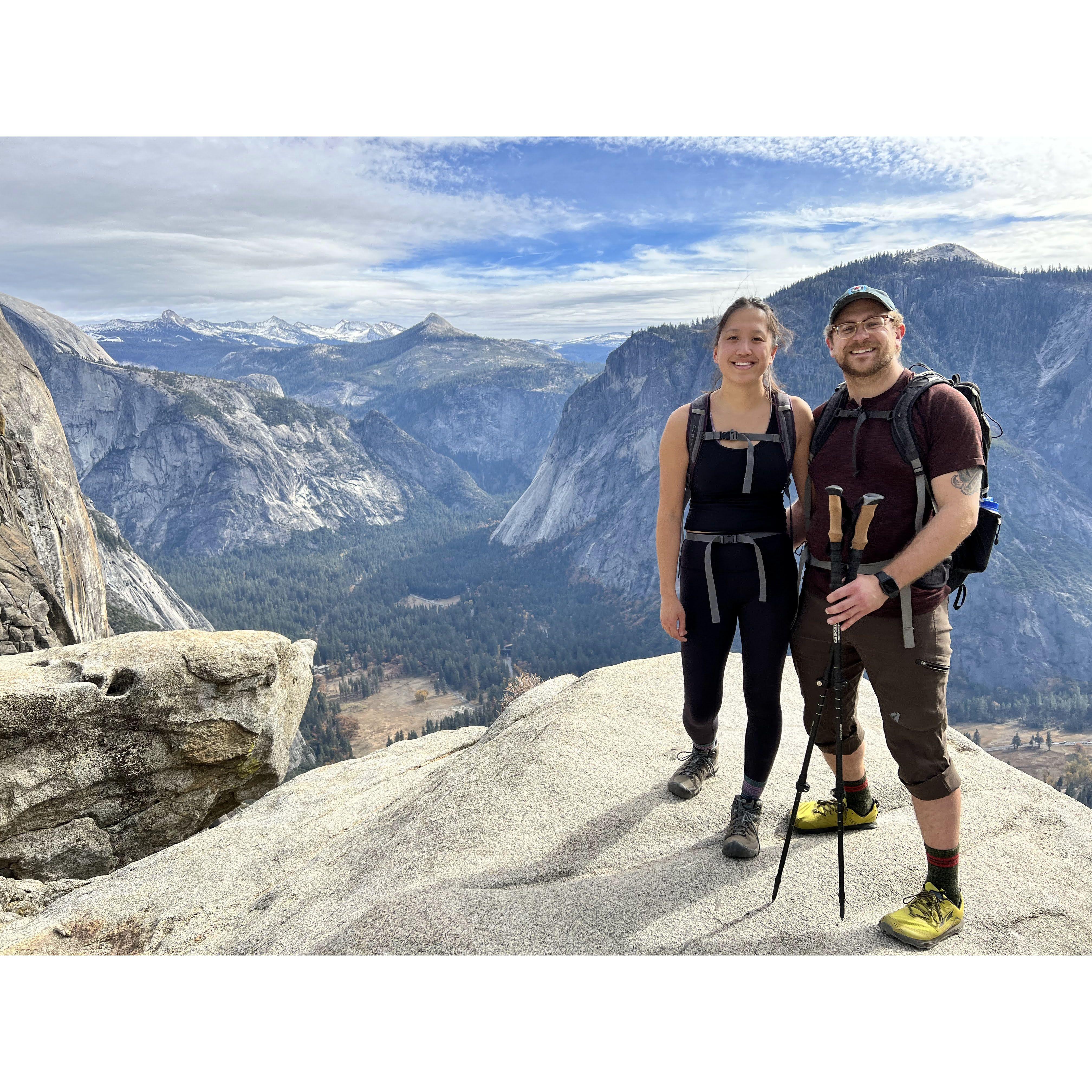 Cody and Megan hiking Yosemite Falls in Yosemite Natl Park.