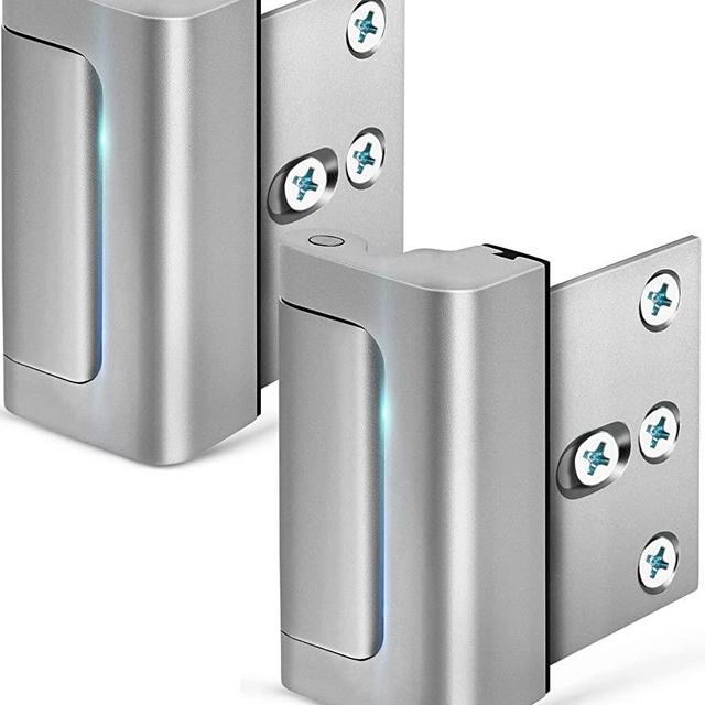 Home Security Door Lock, Childproof Door Reinforcement Lock with 3 Inch Stop Withstand 800 lbs for Inward Swinging Door, Upgrade Night Lock to Defend Your Home (Silver-2 Pack)