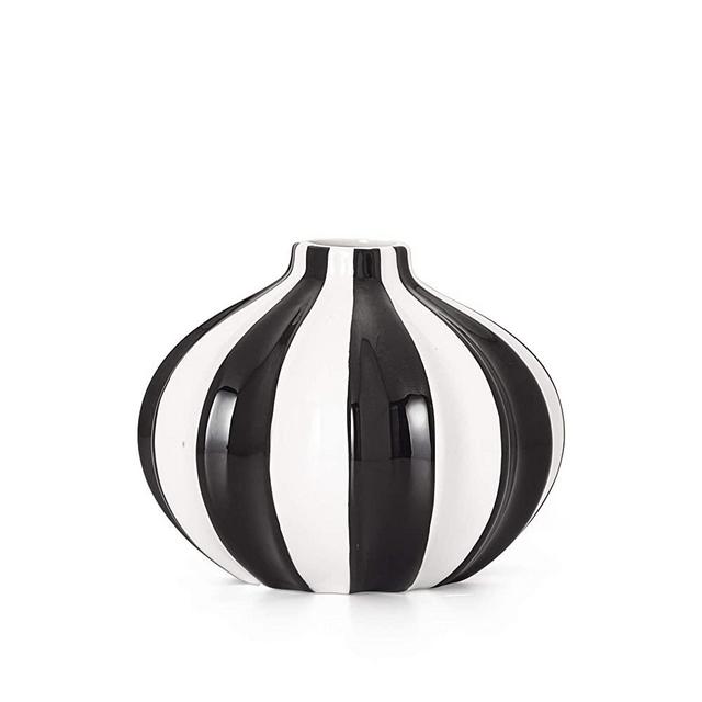 Torre & Tagus Abstract Black and White Stripe Ceramic Vase, 5.5"