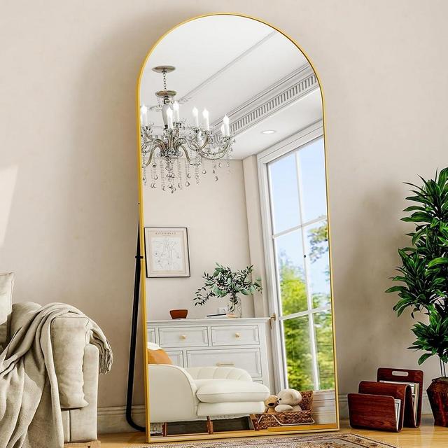 WISSMIELS Arched Gold Full Length Mirror, 68"X22"Large Floor Mirror with Stand,Hanging or Leaning Full Body Mirror with Aluminum for Living Room and Bedroom