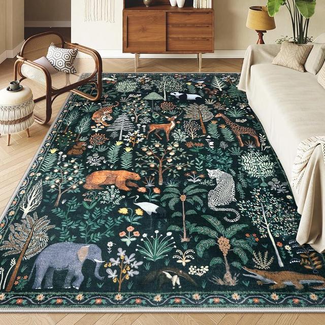 OJIA Jungle Print 8x10 Rugs for Living Room, Green Soft Bedroom Rug Washable Area Rugs 8x10, Modern Dining Room Rug Stain Resistant Floor Carpet for Playroom Kids Nursery Office, Green