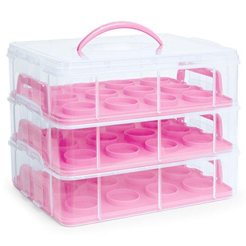 Best Choice Products 3-Tier BPA-Free Detachable Cupcake Carrier Container for 36 Cupcakes w/Locks, Handle, Pink