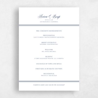 Navy, Blue Wedding Program - Stauffer Letterpress
