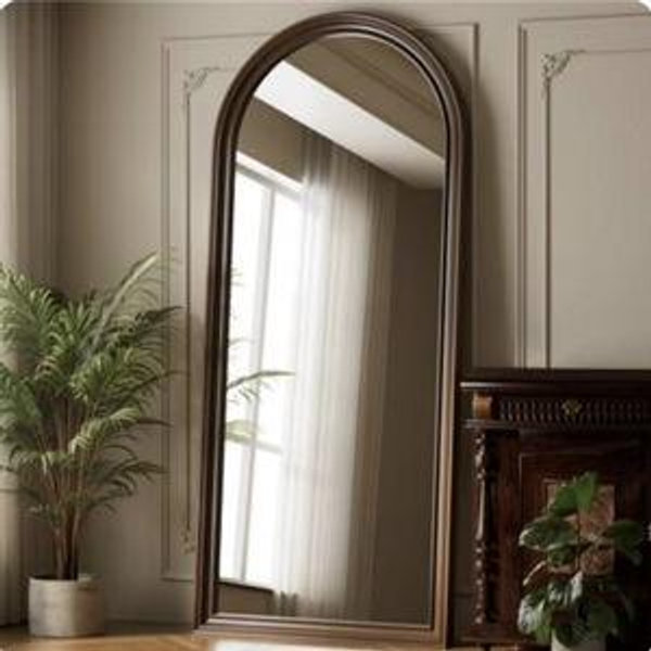 Vintage Arched Full Length Mirror 32"X71" Standing Floor Mirror Full Body Mirror With PU Frame - Antique Bronze