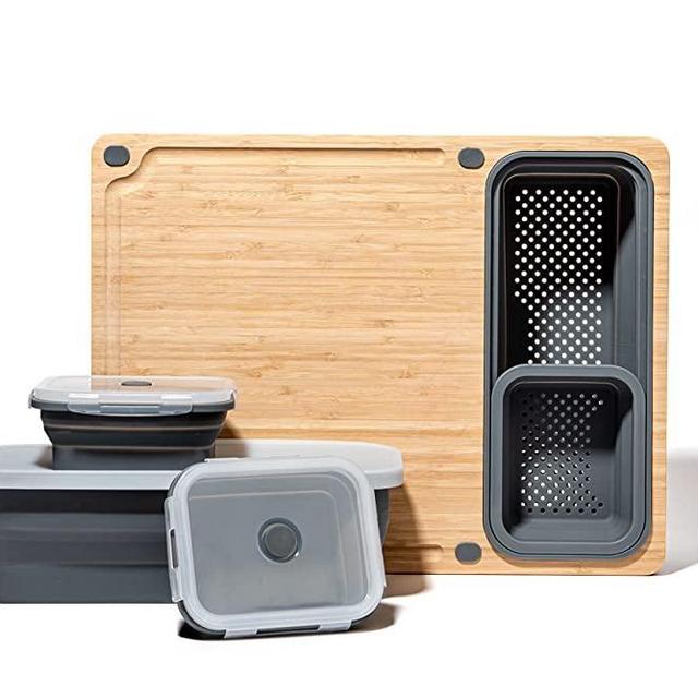 TidyBoard Meal Prep System - Bamboo Cutting Board - The Quick & Easy Meal Prep Solution, Grey