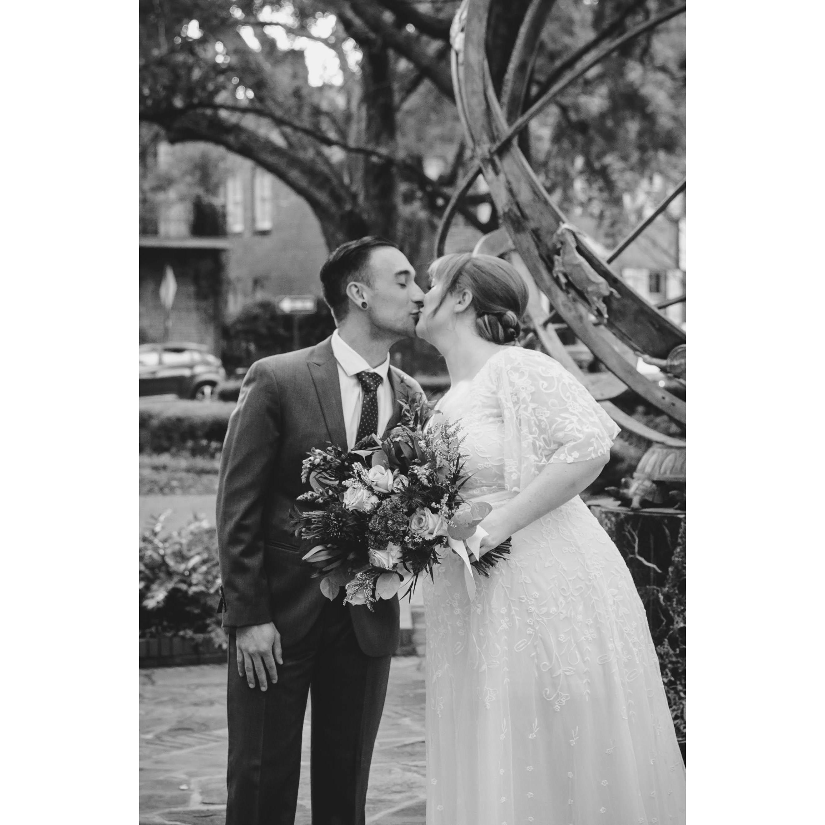 Our elopement in Troup Square, Savannah, Georgia.