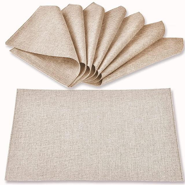 Rinpon Cloth Placemats Set of 8, Linen Type Fabric Placemats Machine Washable Placemats Heat Resistant Placemats Wrinkle Free Thick Polyester Kitchen Place Mats for Dining Table (Beige)