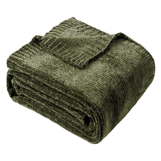 BATTILO HOME Olive Green Chenille Throw Blanket for Couch, Cozy Knit Throw Blanket for Bed Sofa Outdoor, Super Soft Warm Green Blankets Chenille Blankets for Home Decor, 51"x67"