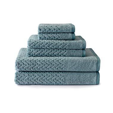 Texere 100% Organic Cotton 6-Piece Towel Set - Luxury Bath Towel (Chestnut, 6-Piece Set, Smoke Blue) Best Idea TX-HC263-002-SMBU-R-6
