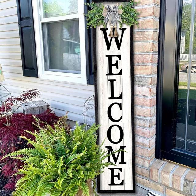 Surfapans Welcome Sign for Front porch Standing 45"X9"Large Wood Frame Outdoor Tall Welcome Signs Vertical Decor for Farmhouse Rustic Home Modern Outside Front Door Wall Decorations (Black)