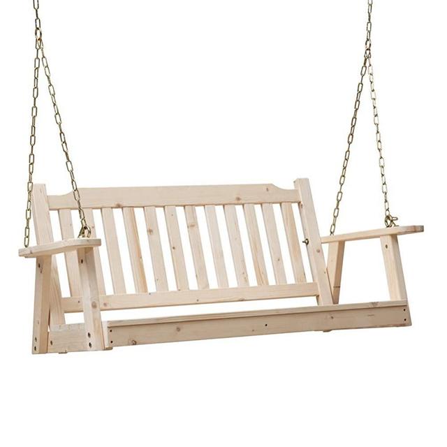 Anjor Rustic Front Porch Swing Seat with Hanging Chains Wood Outdoor 4 Ft, Unfinished