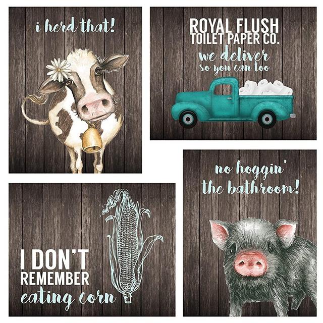 Silly Goose Gifts Bathroom Themed Decor Art Print Wall Art Funny Gift Sets Typography Rustic Unframed Pictures Signs Rules (Farm)