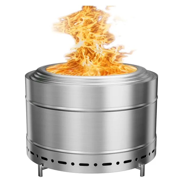 AMERLIFE Large Smokeless Fire Pit 26" with Stand Wood Burning Stainless Steel Outside Firepits for Outdoor Backyard Patio Garden