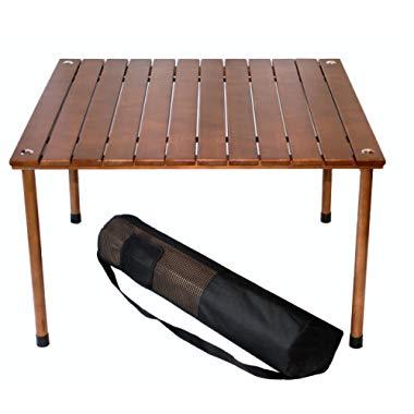Table in a Bag W2716 Original Low Wood Portable Table with Carrying Bag, Brown