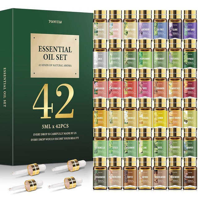 FUHITIM Essential Oil Set, Premium Essential Oils Gift Set for Diffuser, DIY Candle and Soap Making, 42x5 ML (0.17oz)
