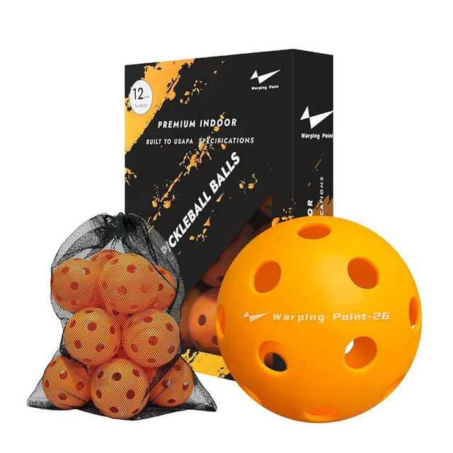 Warping Point Indoor Pickleball Balls | 26 Holes | 4 Pack, 12 Pack | Meet USAPA Specifications | High Bounce Durable Practice Pickle Ball with Mesh Bag for Beginner Intermediate Player | Orange, Blue