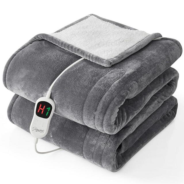 HomeMate Electric Heated Blanket Twin - 62"x84" Heating Bed Blankets Throw with 10 Heating Levels 8 Hours Auto Off Fast Heating Over-Heated Protection Ultra Soft Warm Flannel ETL Certified Grey